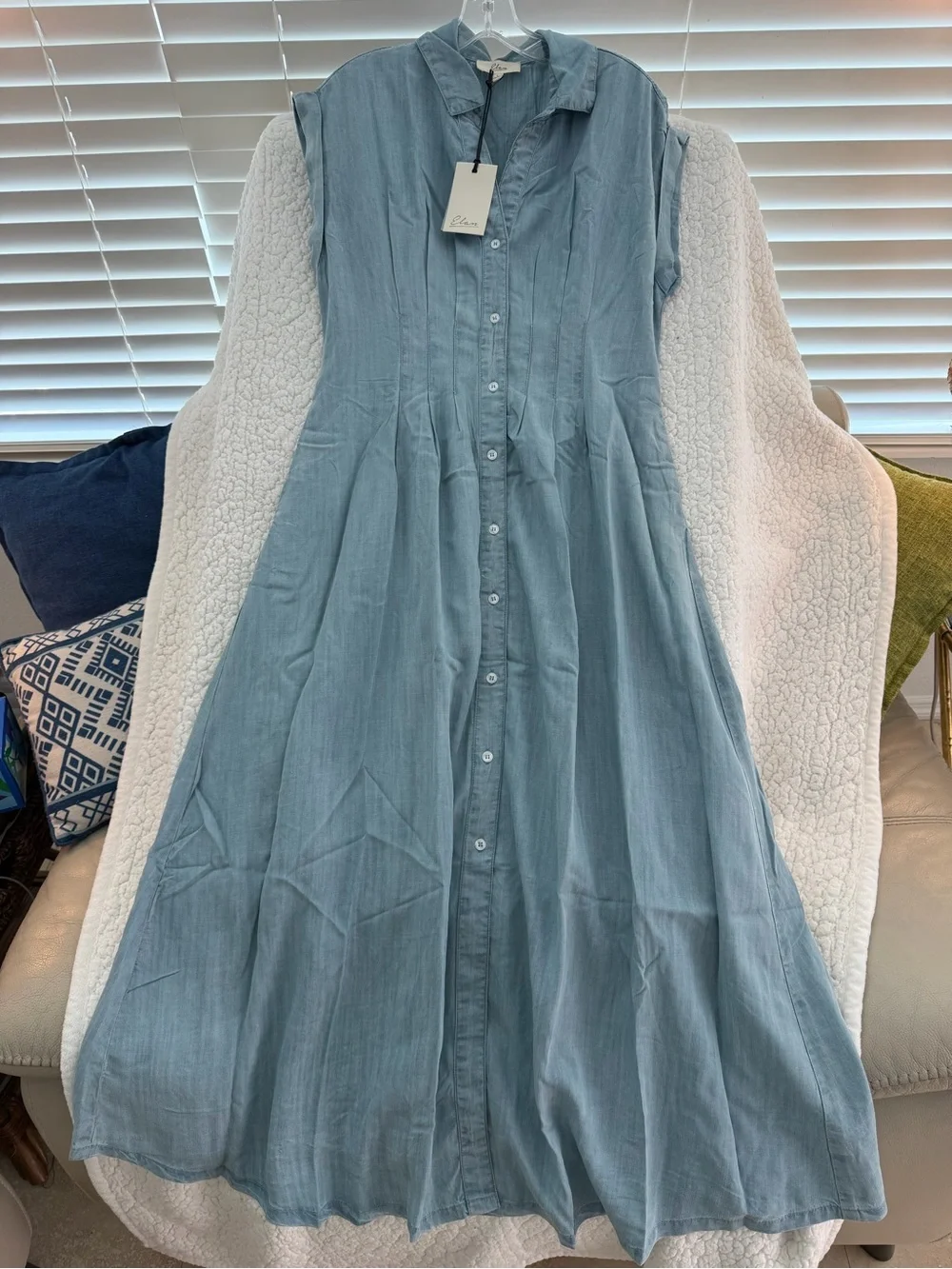 Elan Light Blue Chambray Button-Front Maxi Dress - Picture 5 of 5